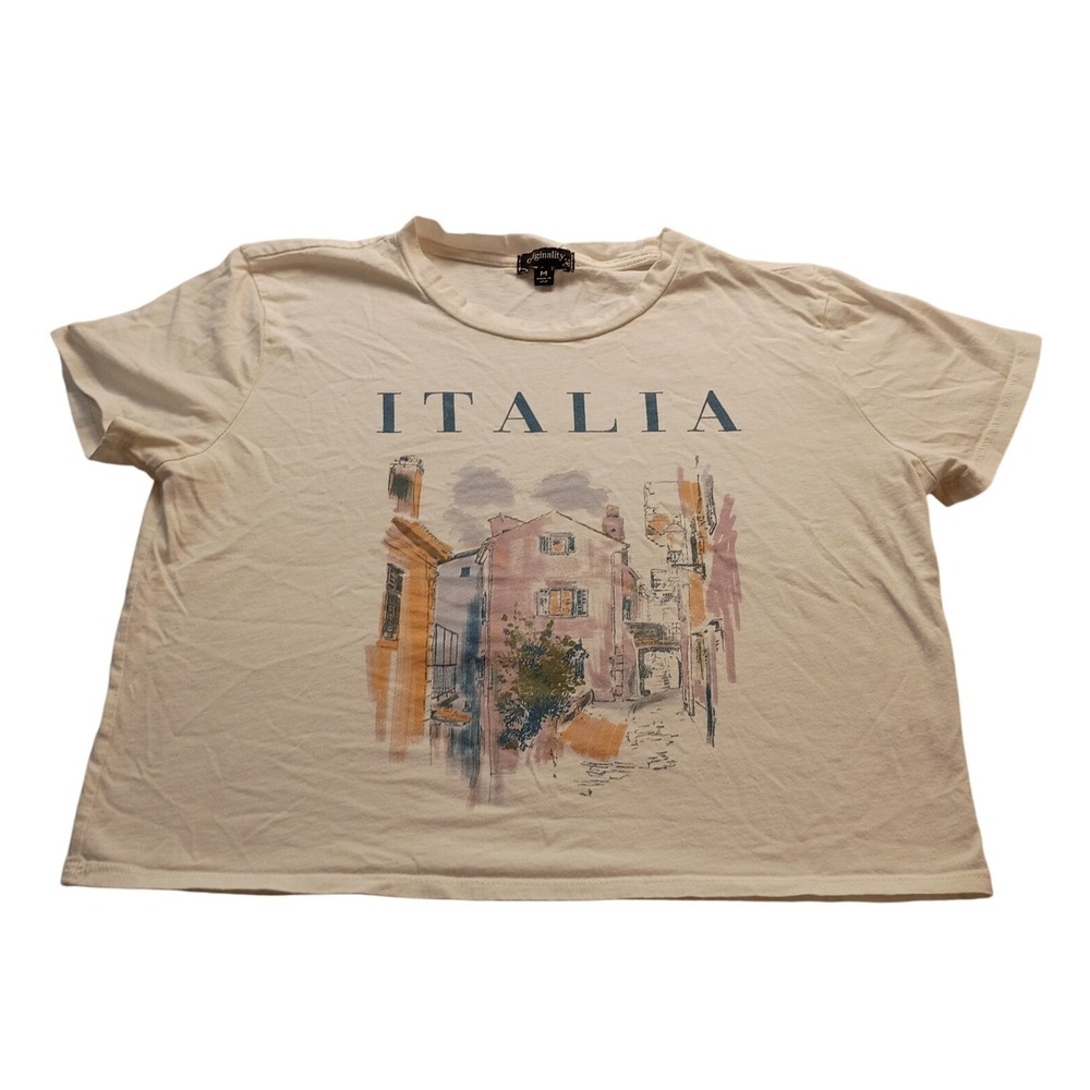 Originality Graphic Tee Women's Italia Watercolor Street Scene M Cream Travel